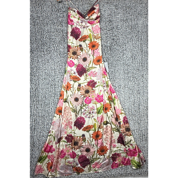 Katie Mae Tara Dress XL Pink Daisy Floral Print Maxi Dress Satin Gown MSRP $298 - Picture 4 of 14
